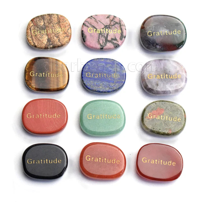 Engraved Inspirational Word StonesFlat Pebbles Healing Crystals Gemstone Positive Gratitude  Words Worry Palm Pocket Stones