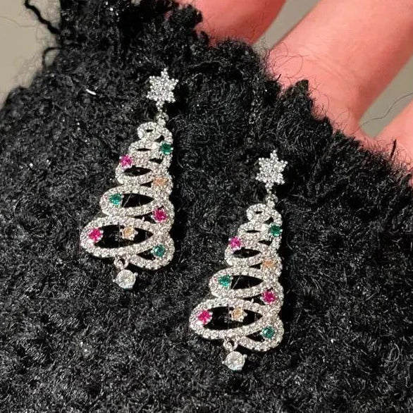 CAOSHI New Design Full Cubic Zirconia Dangle Earrings for Women Trendy Multi Stone Diamond Christmas Tree Drop Earrings