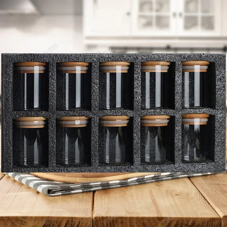 Home Kitchen 10pcs 200ml High Borosilicate Airtight Sugar Coffee Tea Glass Canister Set