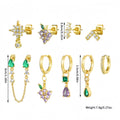 9Pcs Playful 3A Zircon Earrings S925 Silver for Bold Fashion Party Jewelry Set