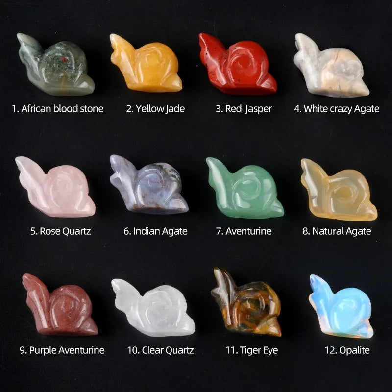 Carved Semi Precious Stone Cute Small Snails Crystal Carving for Home Decoration Gift