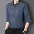 RNSHANGER Spring Long-Sleeved Men's Shirt Casual Vertical Stripes Slim Business Shirts Fashionable and Elegant Shirt with Pocket