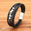Personalized High Quality Stainless Steel Magnetic Clasp Skull Multilayer Woven Genuine Leather Bracelets for Men Designs