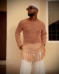 Custom 100% Cotton Men's for Polo Shirt Hand Made Long Sleeve Tassel Crochet Loose Fit Oversized Knitted T Shirts