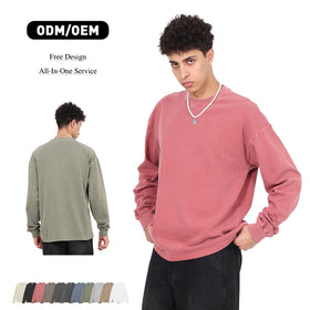 Oversized Plain Mens Long Sleeve Tshirt Cotton Long Sleeve T-Shirt Custom Printing Men Vintage Acid Washed Long Sleeve T Shirt