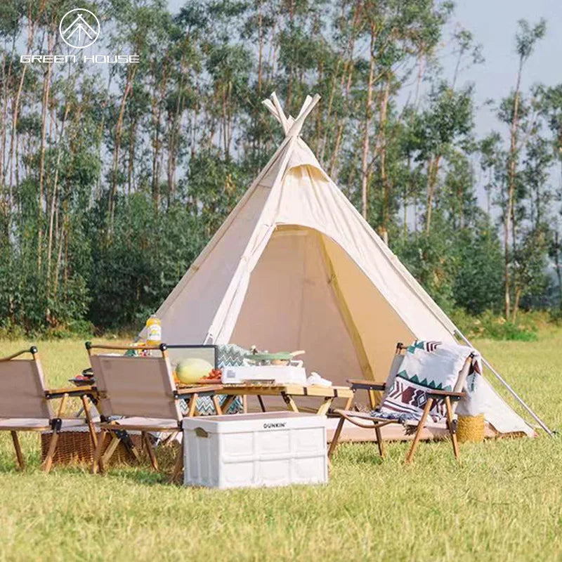 Outdoor Tent Camping in Heavy Cotton Fine Camping Pyramid Rain Proof Oxford Cloth Canopy Shed Inside Tepee Tipi Teepee