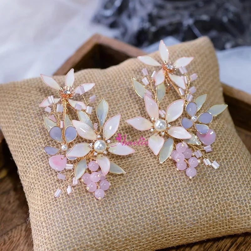 Romantic Colorful Resin Handmade Earrings Leaf Beads Accessories for Bridal Girls Wedding Party & Gift Jewelry with Ear on Clip