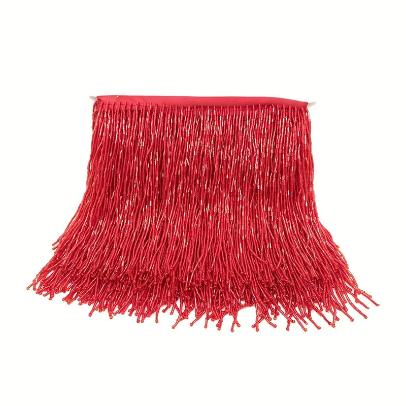 20cm Gold/Silver Handmade Heavy Beaded Fringe Haute Couture Tassels Dangling Beads Lace Accessories for Dance Dress Making