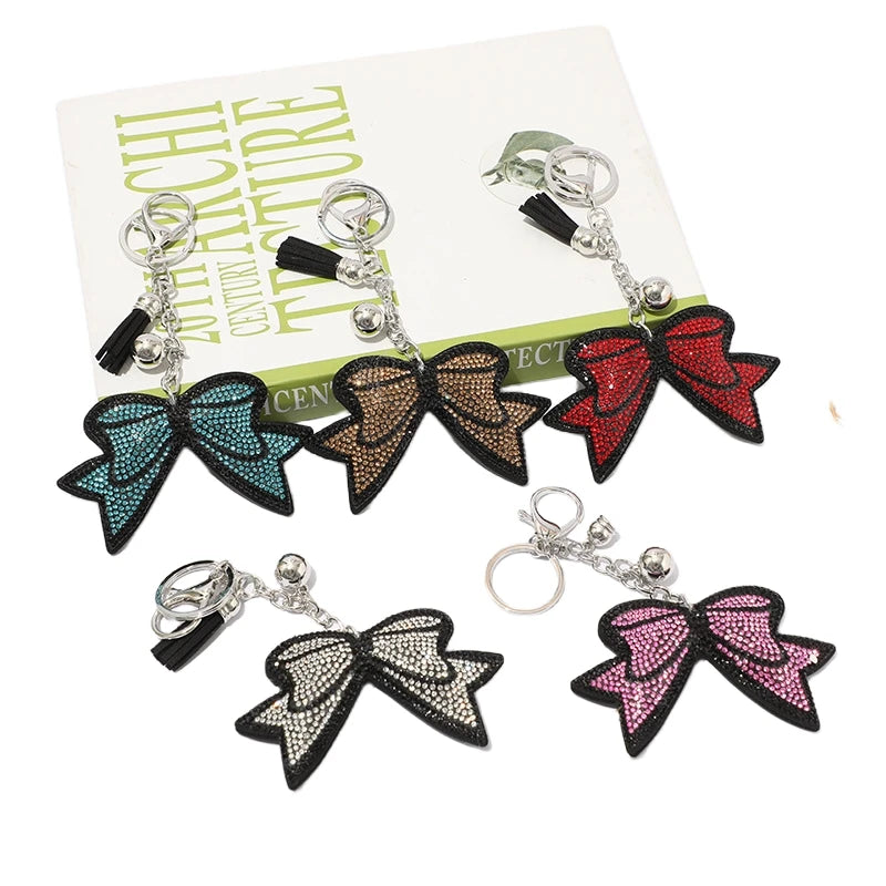 Creative Gift Korean Flannel Crystal Rhinestone Bow Key Chains Bow Tassel Keyring Bag Accessories Car Pendant Cheer Bow Keychain