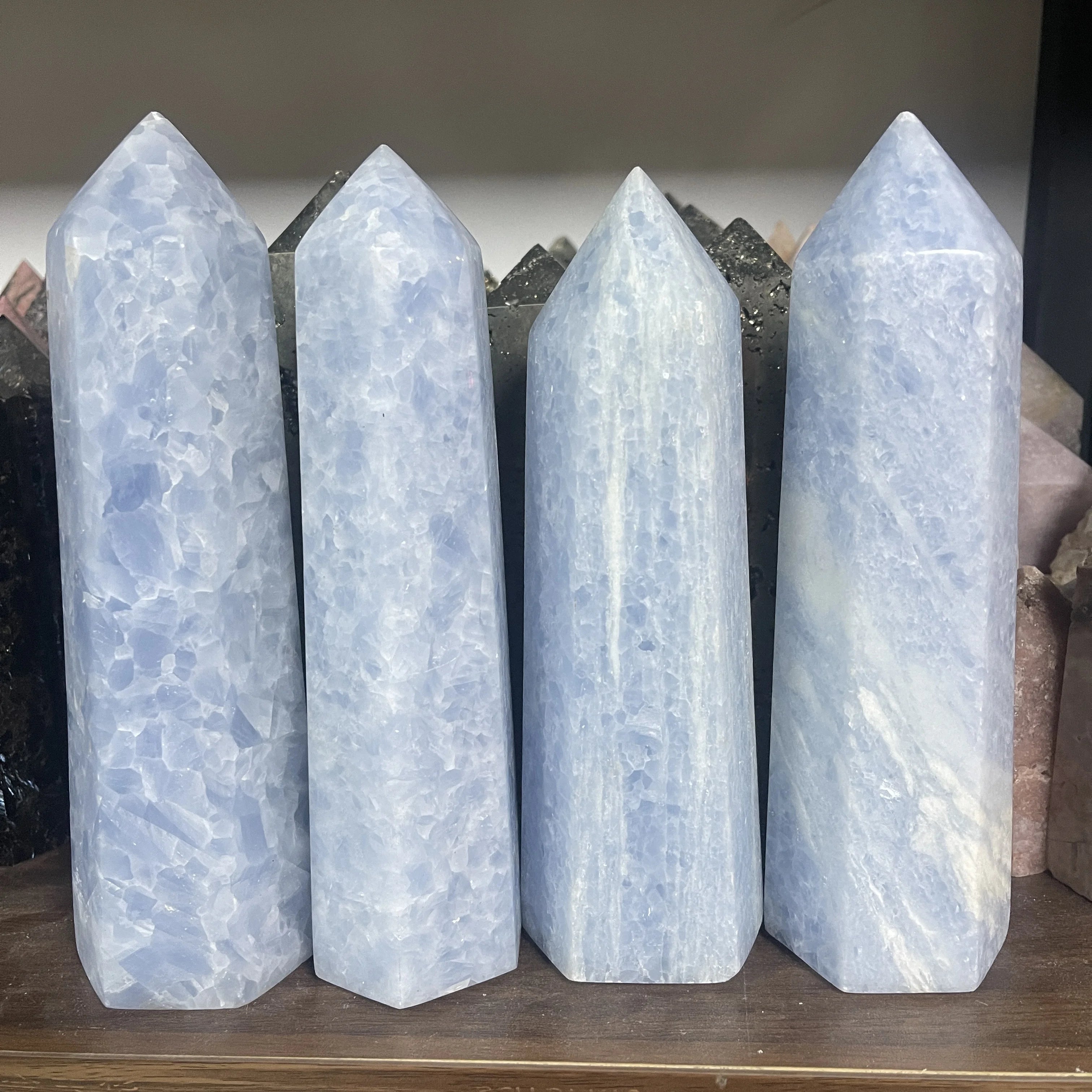 Natural Crystal Fengshui Wand Healing Stone Blue Celestite Point Tower