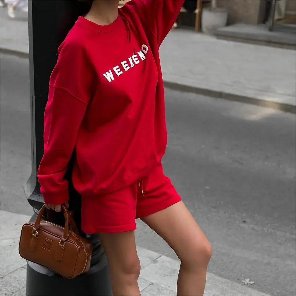 2024 Summer Ripped Loose Printed Top Drawstring Straight Three-quarter Pants Casual Sports Set