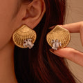 Bohemia Gold and Silver Stitching Shell Sea Turtles Stud Earrings 18K Gold Plated Titanium Steel Fashion Jewelry