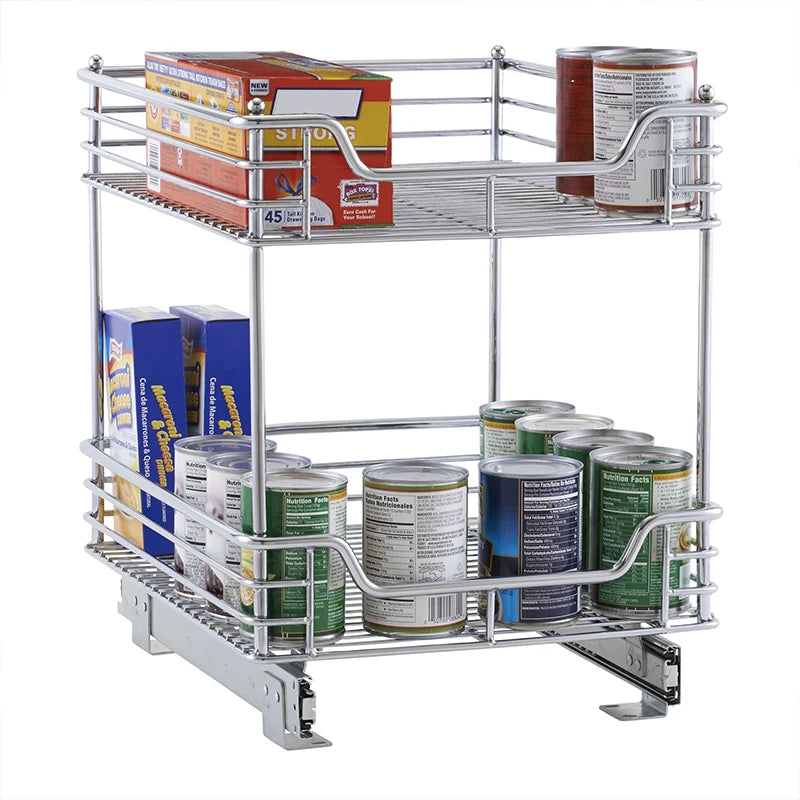 Modern Hotel Kitchen Storage 2-Tier Sliding Organizer Pull Out Cabinet Shelf 11.5 Inches Wide Basket VT-09.033