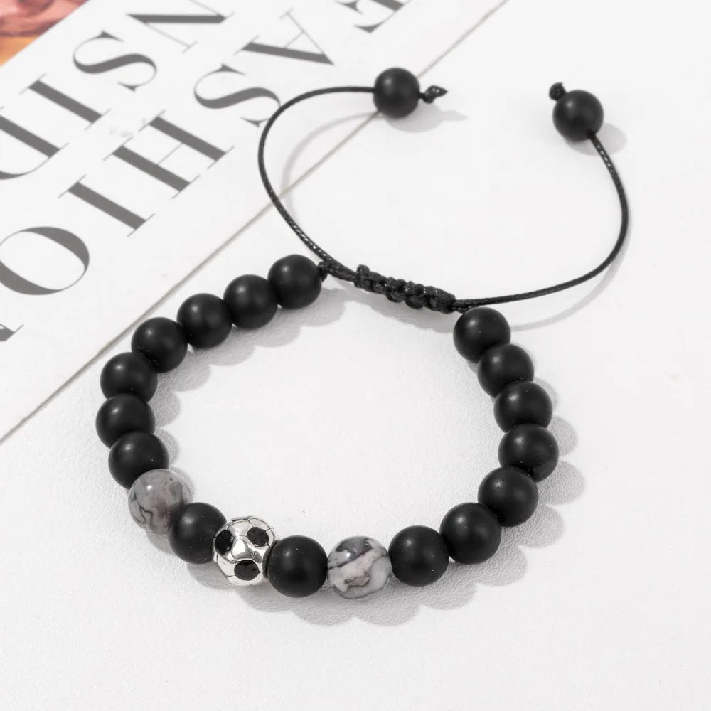 Hot Selling 10mm Tiger Eye Stone Beaded Bracelet for Men Handmade Adjustable Weave Onyx Stone Football Support Bracelet Gift MegaBDM