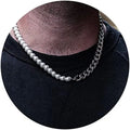 6mm 8mm Pearl Necklace Men Half Pearl Half Chain Necklace 18k Gold Stainless Steel Cuban Link Pearl Necklace for Men