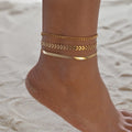 2023 3 Pcs/set Layered Anklets Women Summer Beach Gold Plated Leaf Beaded Snake Bone Chain Anklets for Women