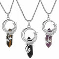 Custom Natural Stone  Pendant Necklace Jewelries Women Moon Star  Personalized  Hexagonal Column Quartz Crystal Necklace