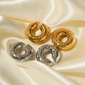 Non Tarnish 18K Gold Plated Stainless Steel Clip-on Earrings Texture Chunky Hollow Ear Clip for Women Boucle Doreille Bijoux