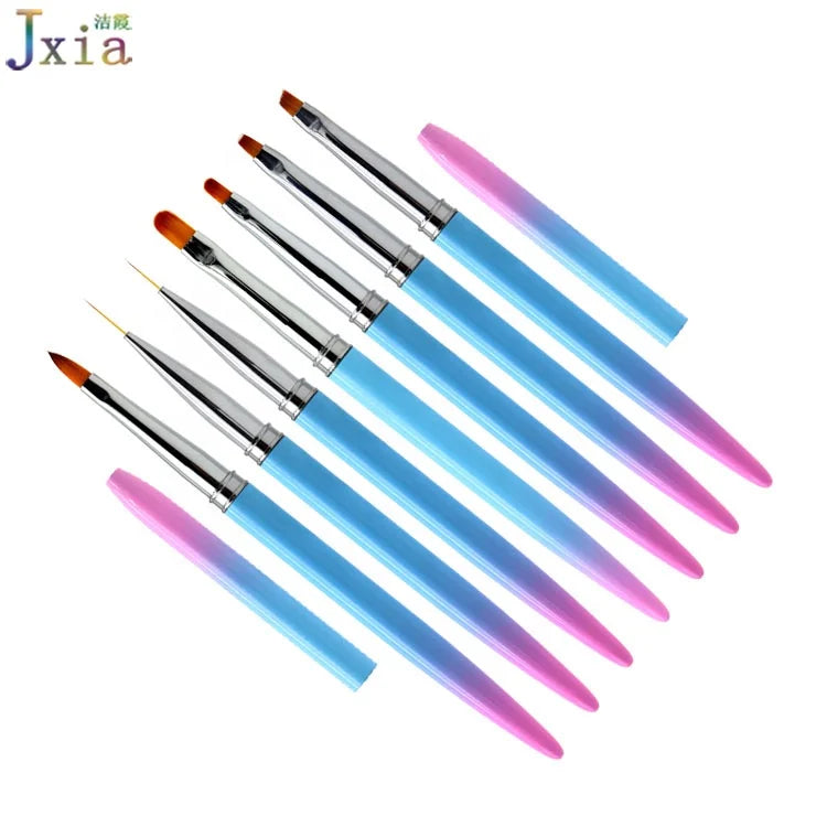 Jiexia Professional Gradient  Metal Handle Angled Nail Art Painting Brush for Gel Building