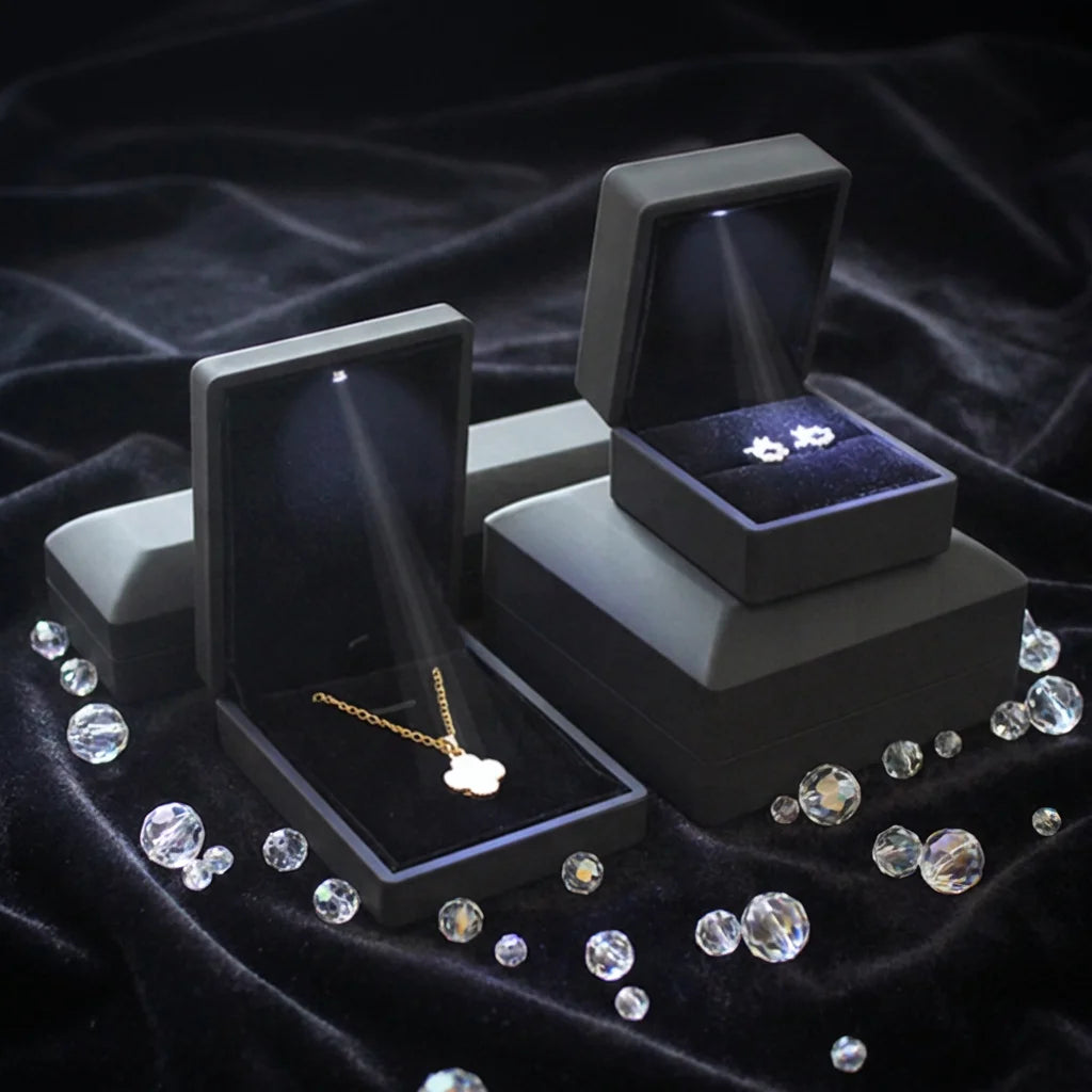 Tongxing Custom Logo LED Light Ring Box for Jewelry Black Plastic Packaging for Bangle Pendant and Bracelet Inner Velvet