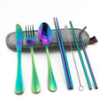 Travel Silverware Flatware with Metal Straws Spoon Fork Chopstick Set Stainless Steel Portable Cutlery Set