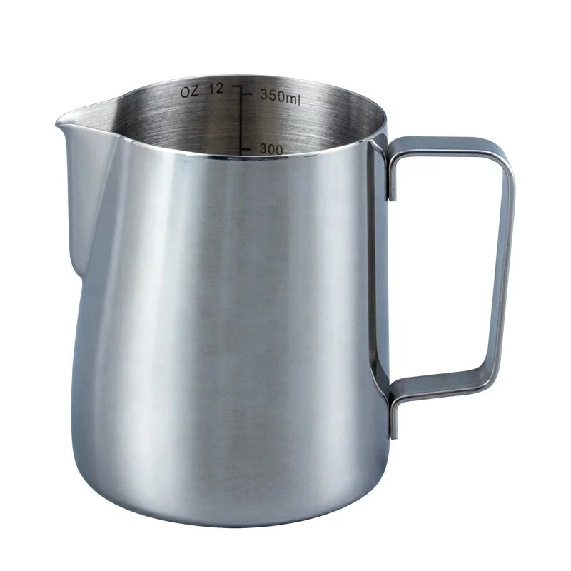 Custom logo Arab Barista Coffee Accessories Frother 350ml Silver Black Stainless Steel Latte Frothing Milk Jug Pitcher