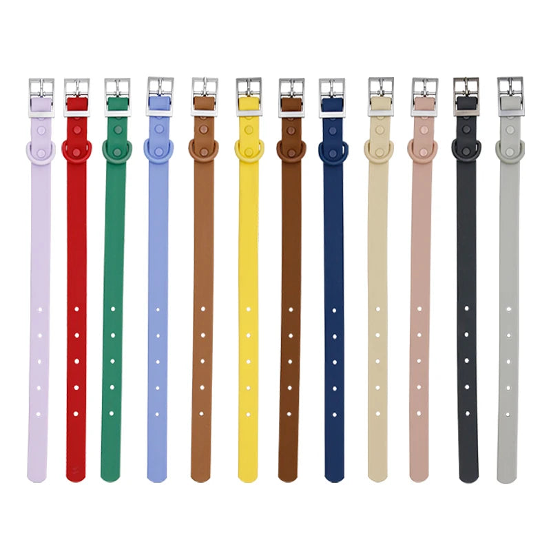Personalized Waterproof Adjustable Lightweight Simple Solid Dog Collar Soft Comfortable PVC Custom Logo 11 Colors