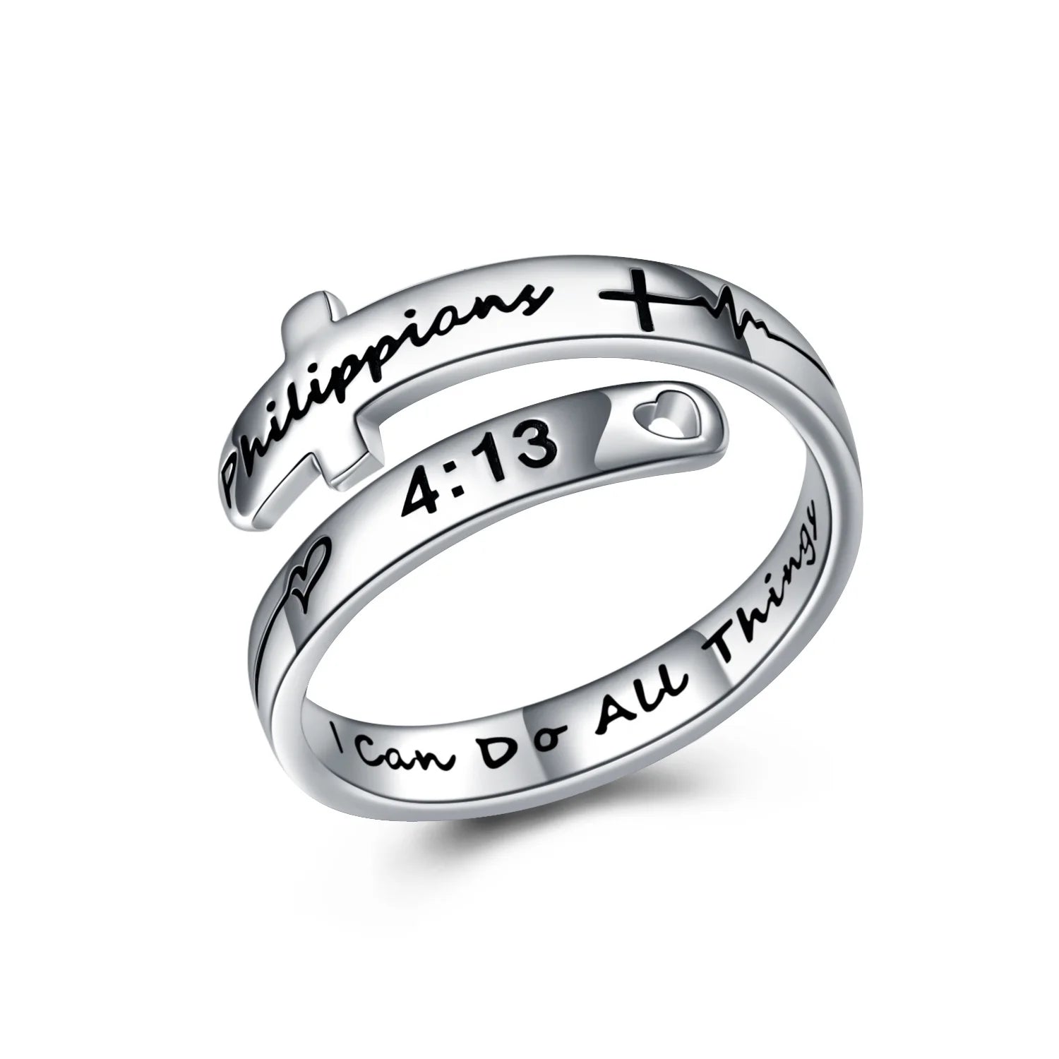 Religious Jewelry 925 Sterling Silver Faith Hope Love Engraved Letter Cross Open Ring