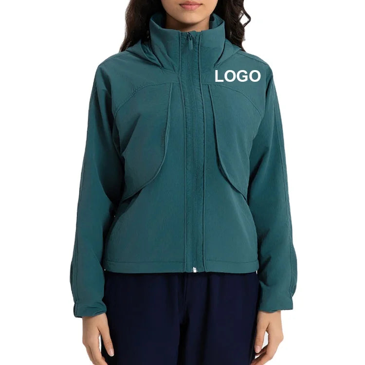 Custom LOGO Windproof Outdoor Jacket Hiking Waterproof Coat Gym Fitness Winter Windbreaker Soft Shell Blank Jacket for Women