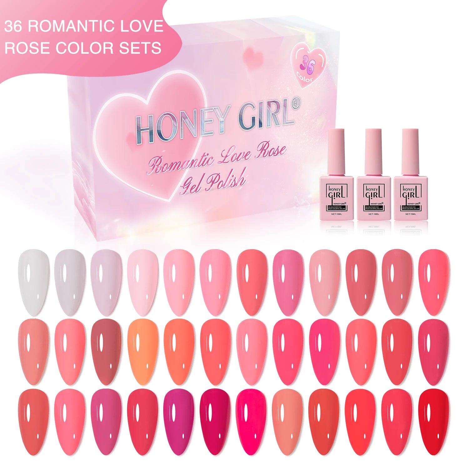 HONEY GIRL Hot Pink Bling Valentine's Day Kit Clear Color Pink Nude White Uv Gel Soak Off Gel Nail Polish Gel Set