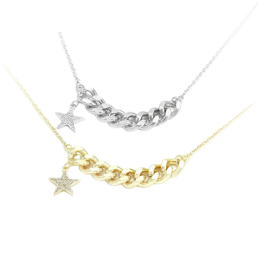 SY Factory Wholesale New Brass Chain Necklace with Star Zircon Pendant Women Jewelry