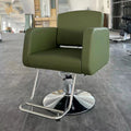 Professional Green Barber Chair with Chrome Base and Synthetic Leather Upholstery
