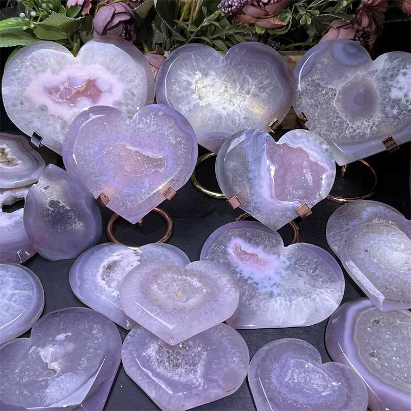 Hot Sale Energy Crystal Polished Beautiful Geode pink Agate Heart  for Decoration