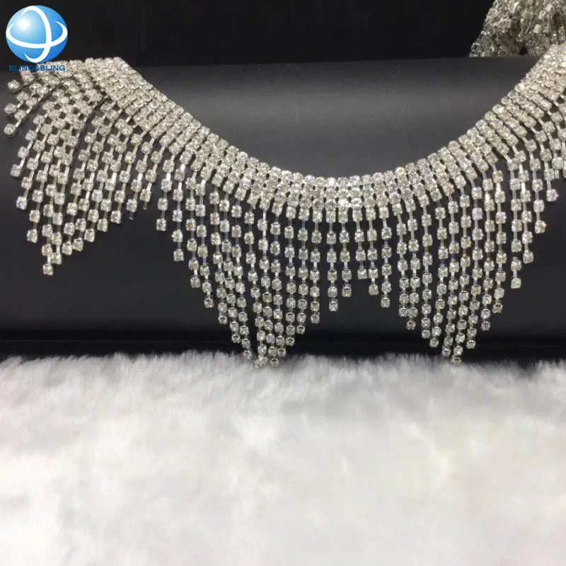 Factory Directly Sell Fringe Rhinestone Cup Chain Trim DIY Dress Clothes Crystal Tassels Chains Appliques Collar Embellishments