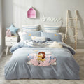 ODM 100% Cotton Blue Bedsheet High-grade Fluffy king Size White Cartoon Embroidery Quilt Cover Kids' Bedding Set Manufacturer