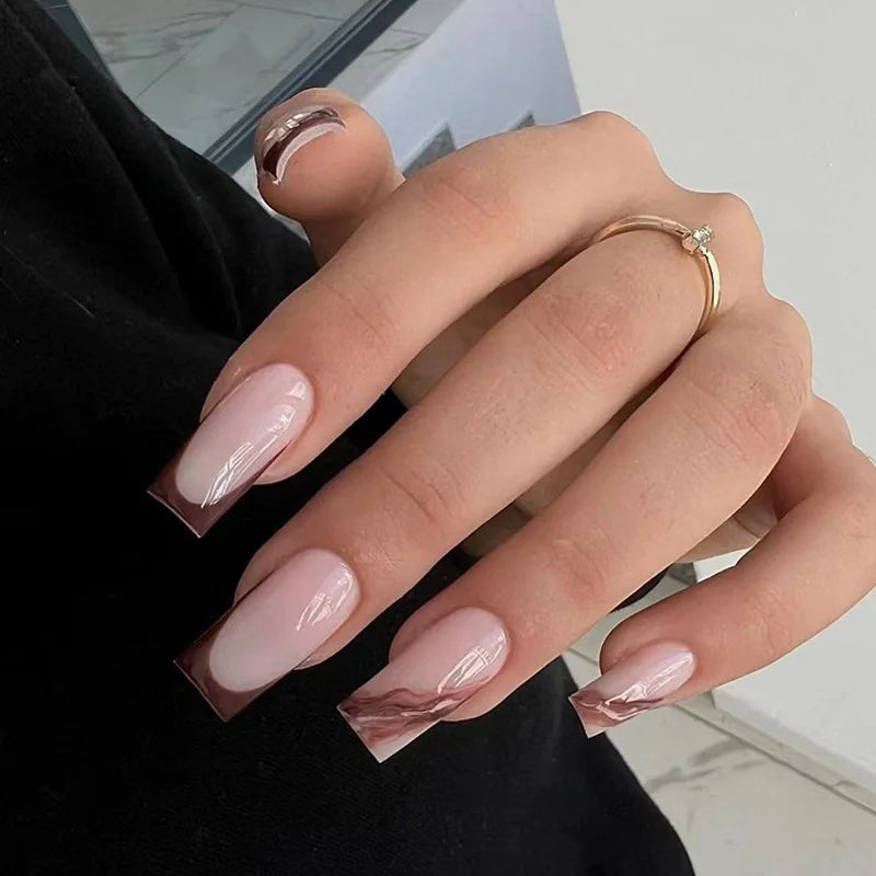 Luxury Short square Glitter 3d Artificial Nails for Finger Adhesives for Fake Nails Acrylic Nails Press on 24pc