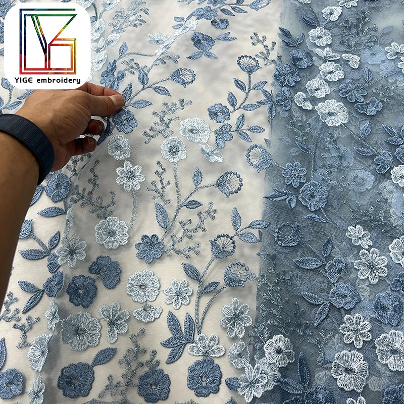 Luxury French Wedding Bridal Tulle 3D Flower Embroidered Dress Fabric Laces Fabrics for Women