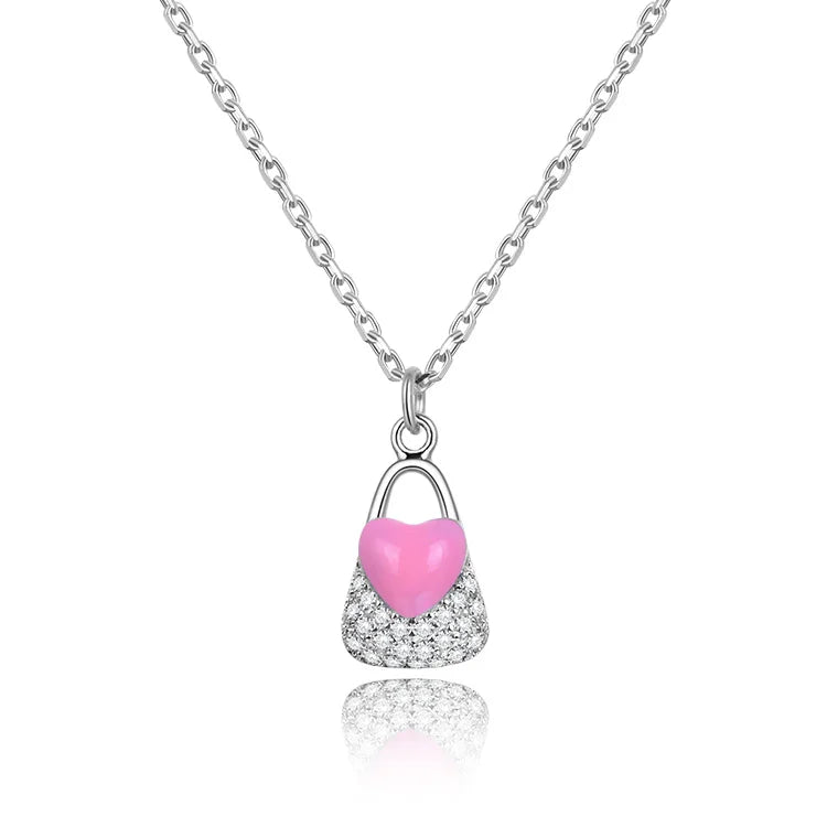 Women's White Gold Plated 925 Sterling Silver Necklace Trendy Enamel Heart Shape for Weddings Parties Featuring Zircon Main