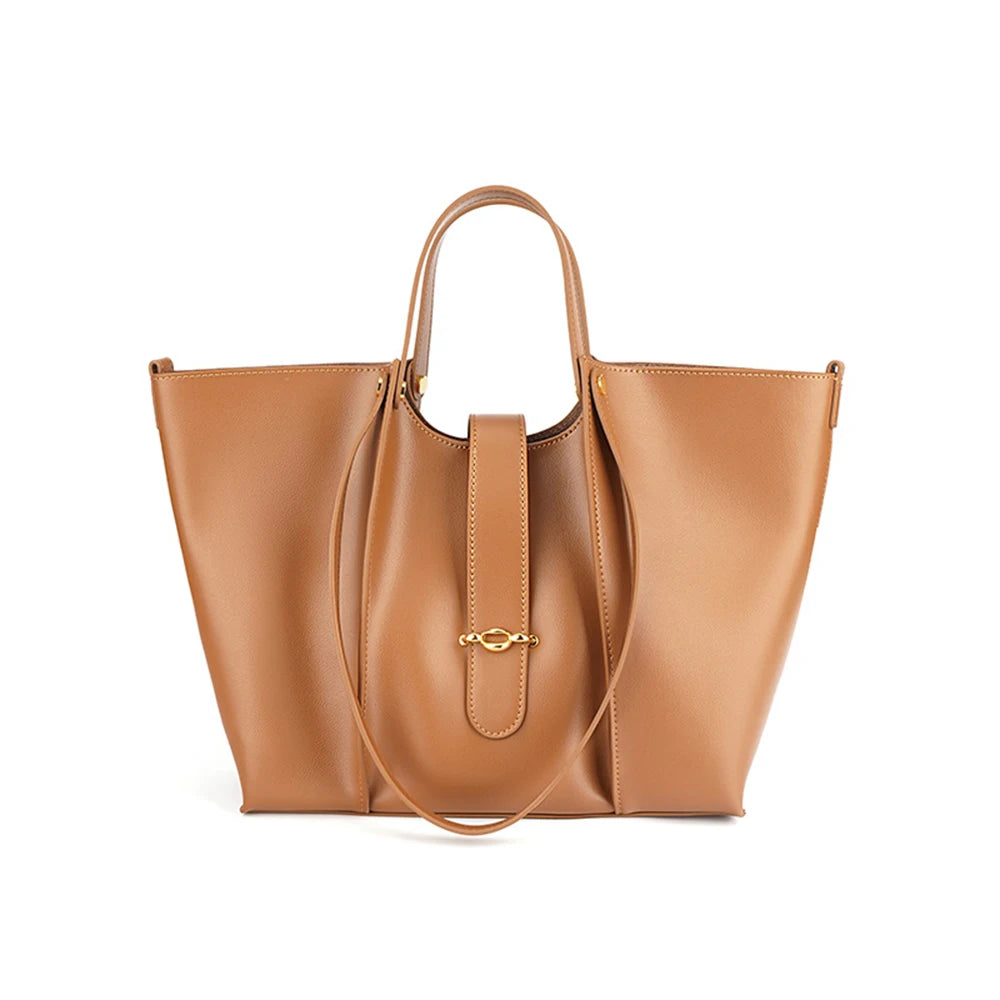 Large Capacity Genuine Leather Tote Bags for Outdoor in Stock 'Mother' Bags with Solid Color Gentle Woman's Style