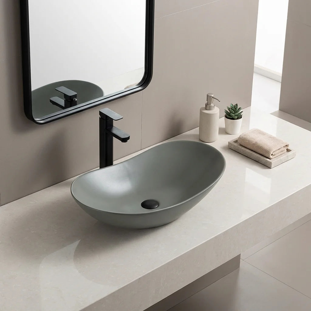 Palici Logo Design Grey Ceramic Wash Hand Basin Coloured Bathroom Vessel Sink Countertop Art Basin