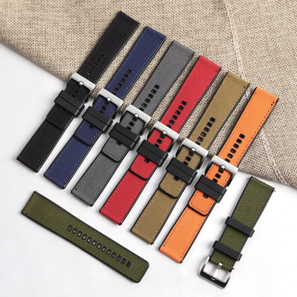 Rubber Sailcloth Quick Release Watch Bands 22mm 24mm Hybrid Rubber Canvas Watch Strap