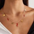 New Ocean 18K PVD Real Gold Plated Stainless Steel Charm Necklace Trendy Vacation Chillie Airplane Smile Face Pearl Necklace