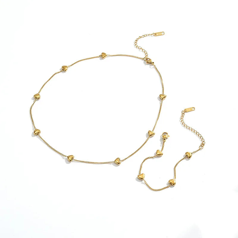 NABEST Fashion 18K Plated Tarnish Free Stainless Steel Love Heart Clavicle Chain Necklace Bracelet Jewelry Sets