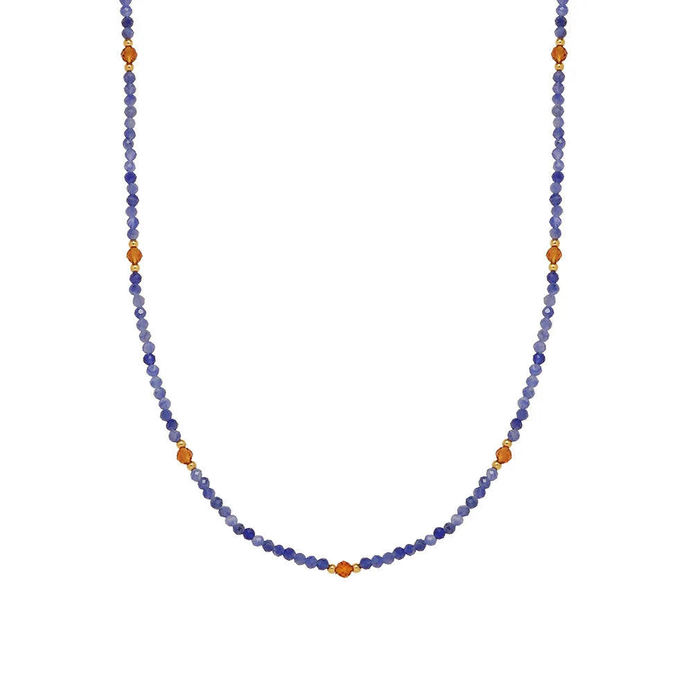 JOOLIM High End Stainless Steel Glass Blue Natural Stone Necklace 18K Gold Plated Jewelry Wholesale