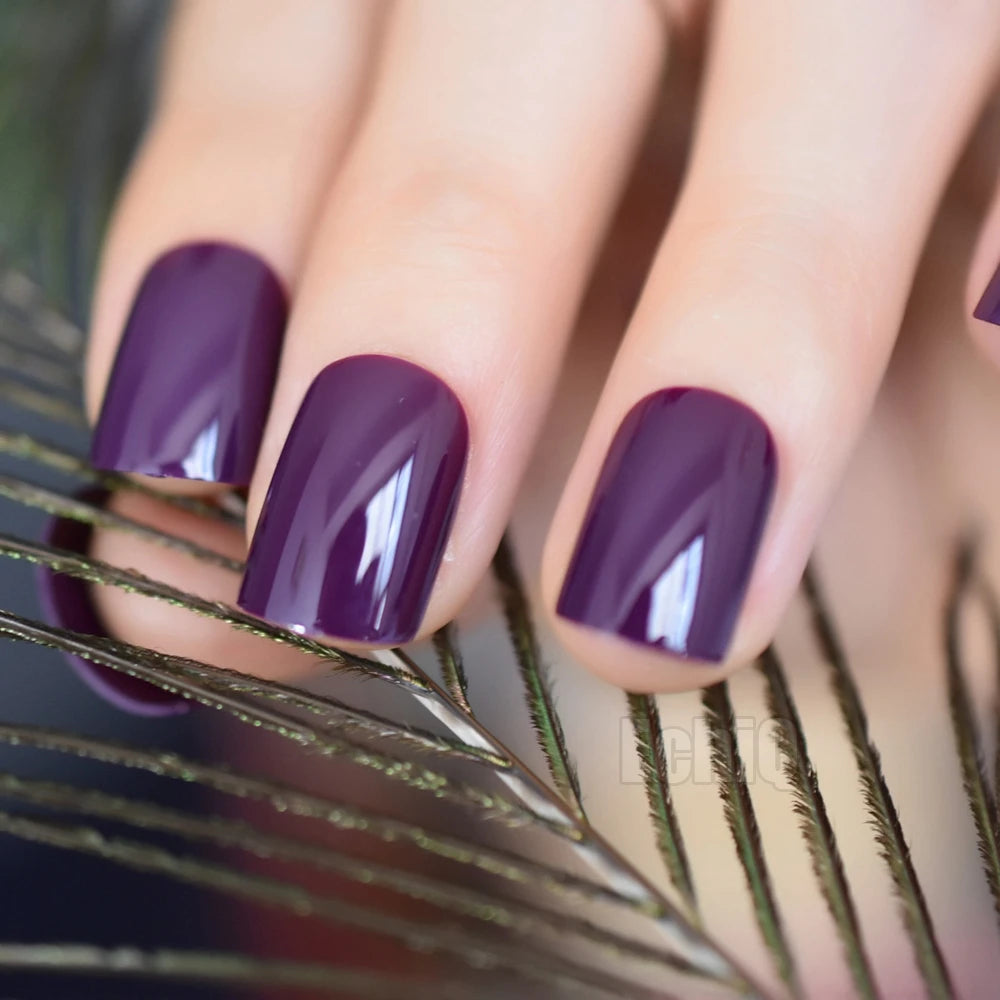 Medium Square Solid High Purple Press Ons Artificial Nail Tips Finger Gel Nails Office Salon MegaBDM
