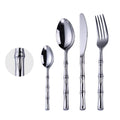 Stainless Steel Cutlery Set with Reusable Bamboo Shaped Handle Silver Flatware Sets with Laser Logo for Back to School