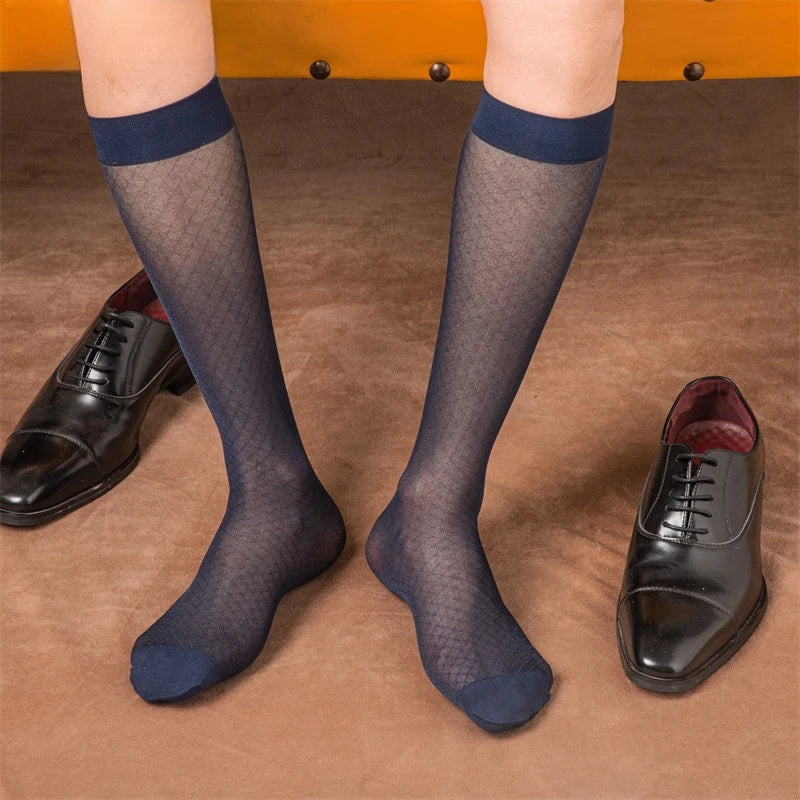 High Quality Men's Summer ultra Thin Breathable Anti-odor Long Tube Business Dress Socks Transparent Nylon Stockings for Man