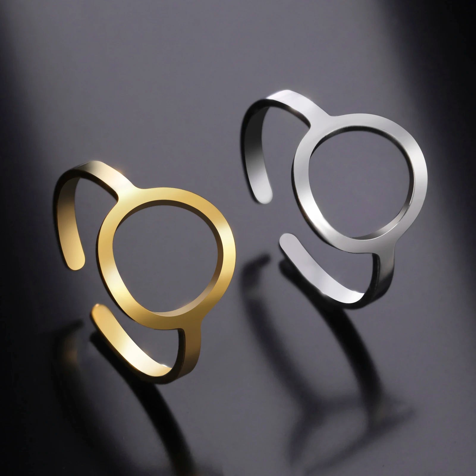 Myshape Simple Geometric Hollow Round Ring Women Stainless Steel Minimalist Open Finger Rings 2022 Fashion Jewelry Birthday Gift