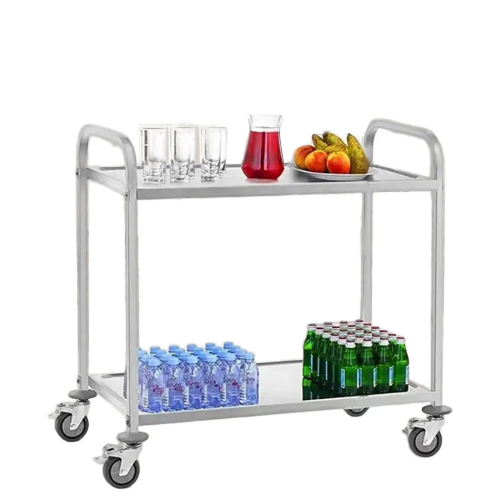 SS201 SS304 Stainless Steel Two Tier Trolley Hotel Catering Service Delivery Kitchen Transport Cart
