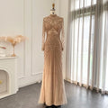 Ruolai ASA-SS53 Modest High Neck Muslim Evening Dress Luxury Beading Long Sleeve Plus Size Formal Party Dress for Women